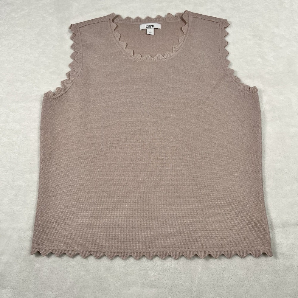 Bar III Tank Top Women Purple Scalloped Collar Hem Stretch Old Money Y2K